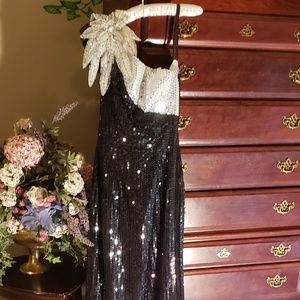 Alyce Black & Silver Sequin Floor-Length Dress